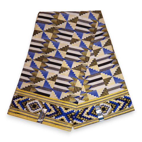 Afrikaanse stof - Exclusief versierd met glittereffecten 100% katoen - GL-4048 Blauw Goud Kente