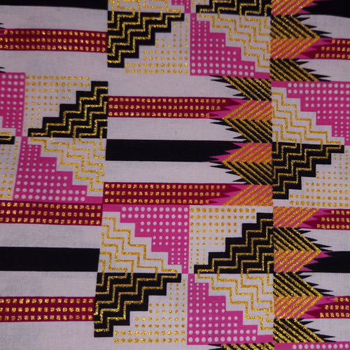 Afrikaanse stof - Exclusief versierd met glittereffecten 100% katoen - GL-4050 Roze Goud Kente
