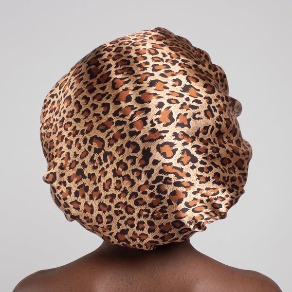 Leopard print Satijnen Slaapmuts / Satin Hair Bonnet / Haar bonnet van Satijn