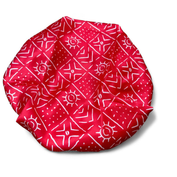 Red mud / bogolan Satin Hair Bonnet ( Adjustable & Reversable Satin Night sleep cap )