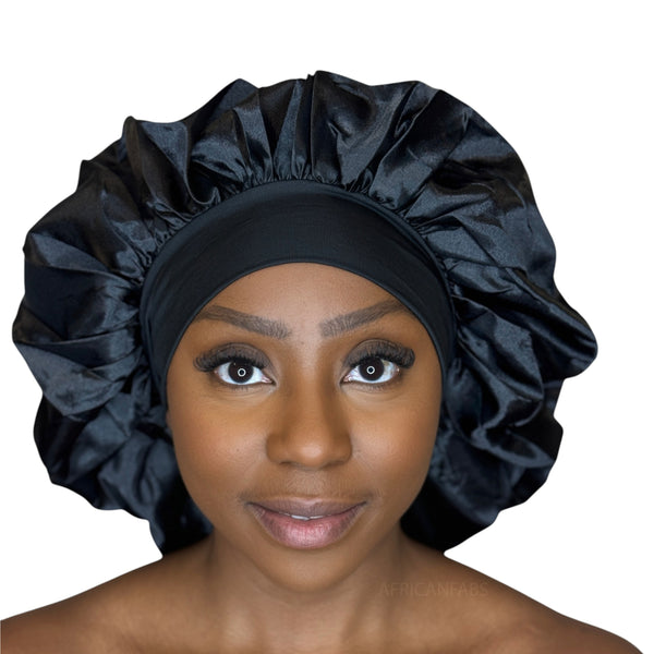Extra Large Satin Hair Bonnet - Black ( Satin Night sleep cap )