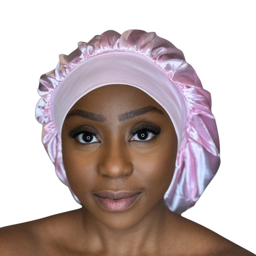 Satin Hair Bonnet - Pink ( Satin Night sleep cap )