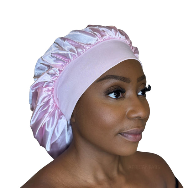 Satin Hair Bonnet - Pink ( Satin Night sleep cap )