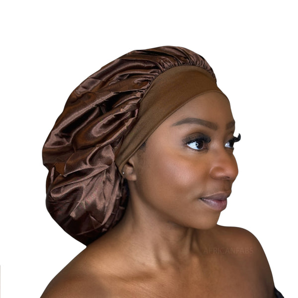 Satin Hair Bonnet - Brown ( Satin Night sleep cap )