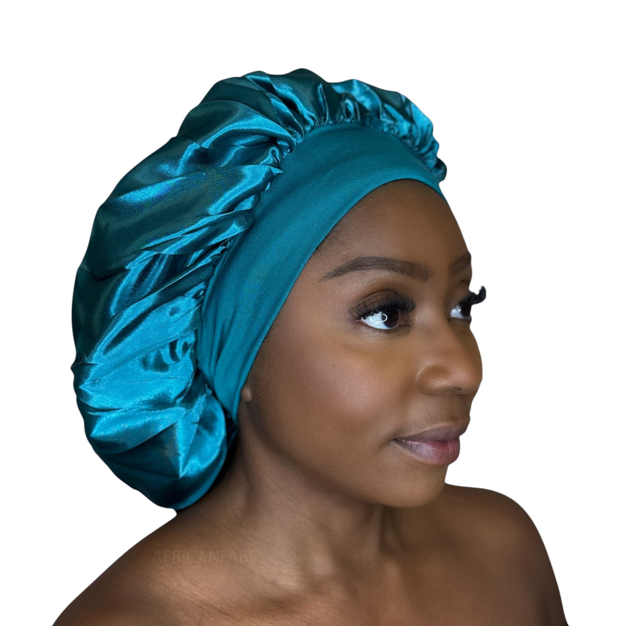 Satin Hair Bonnet - Green turquoise ( Satin Night sleep cap )