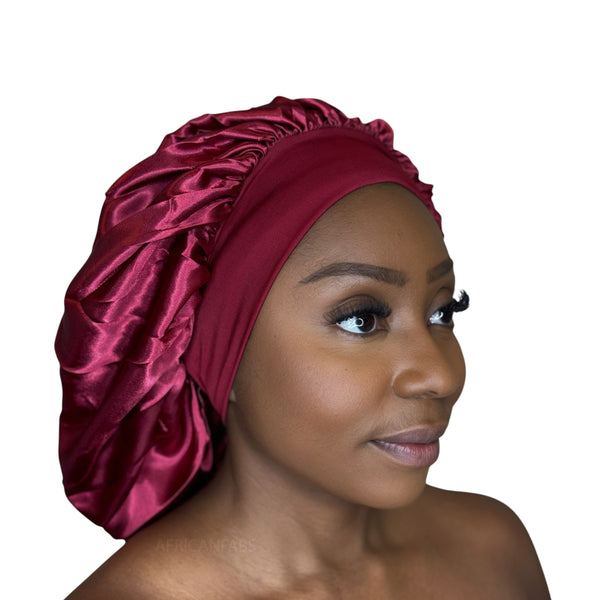 Satin Hair Bonnet - Red ( Satin Night sleep cap )