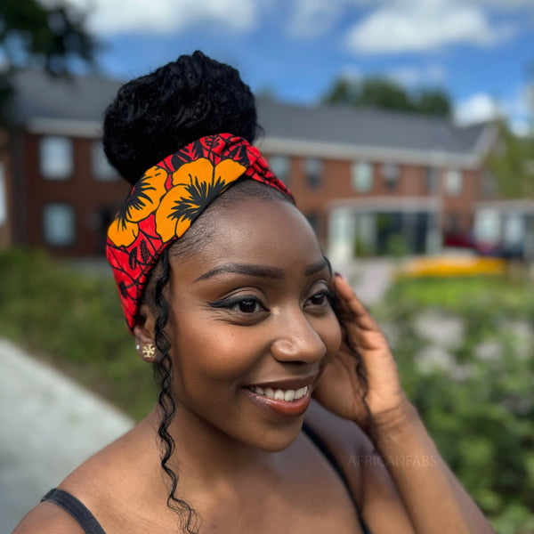 Haarband / Hoofdband in Afrikaanse print - Rood Flowers