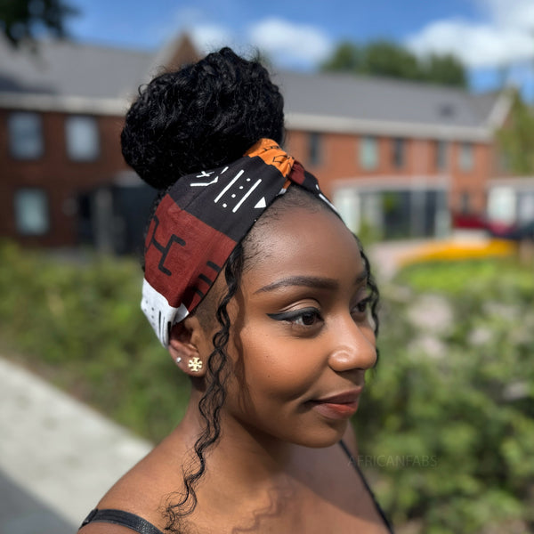 Haarband / Hoofdband in Afrikaanse print - Bruin Bogolan Symbols
