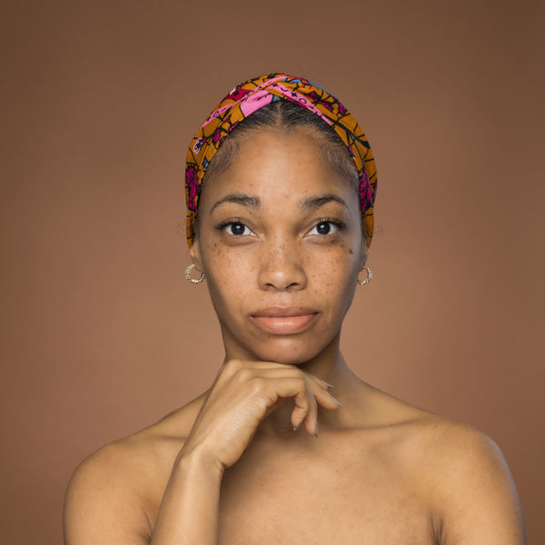 African print Headband - Adults - Hair Accessories - Mustard Pink Botanical Flow