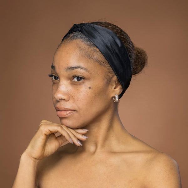 Zwarte Satijnen Haarband met Twist - Hoofdband voor Volwassenen