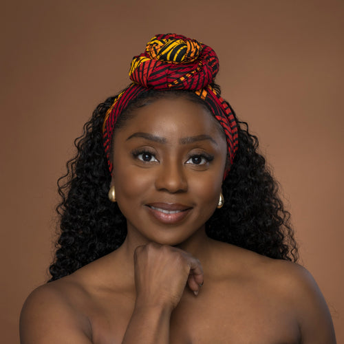 Afrikaanse hoofddoek Rood Geel Concentric Circle Design - headwrap