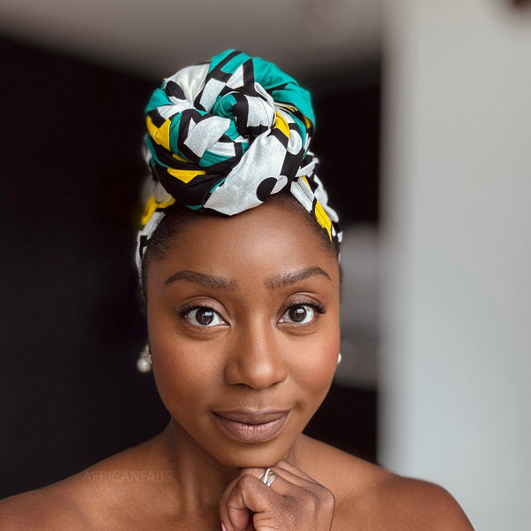African headwrap - Turquoise Yellow Samakaka / Samacaca