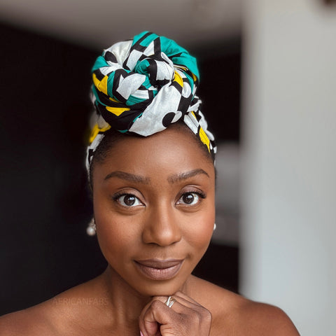 African headwrap - Turquoise Yellow Samakaka / Samacaca
