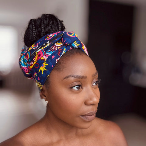African headwrap - Blue Pink Paisley