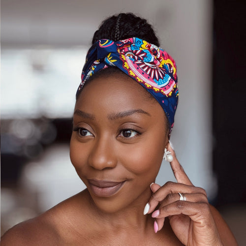 African headwrap - Blue Pink Paisley