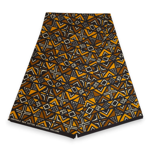 Afrikaanse hoofddoek Bruin Bogolan Geometry - headwrap