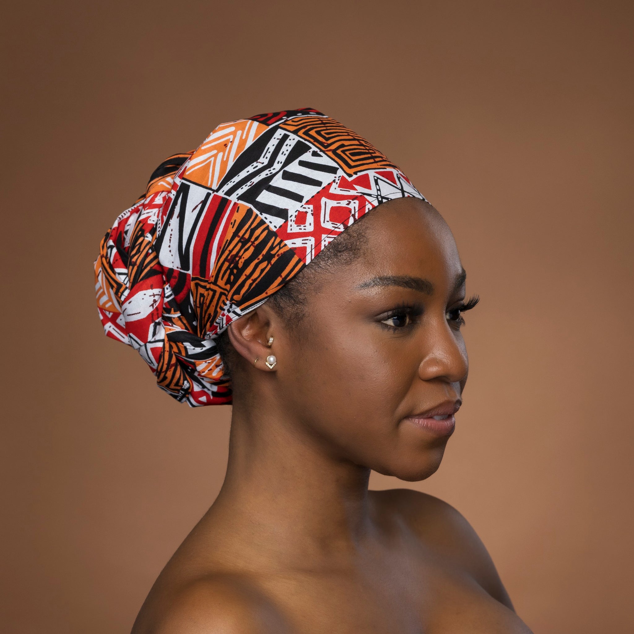 African headwrap - Red Bogolan Mosaic