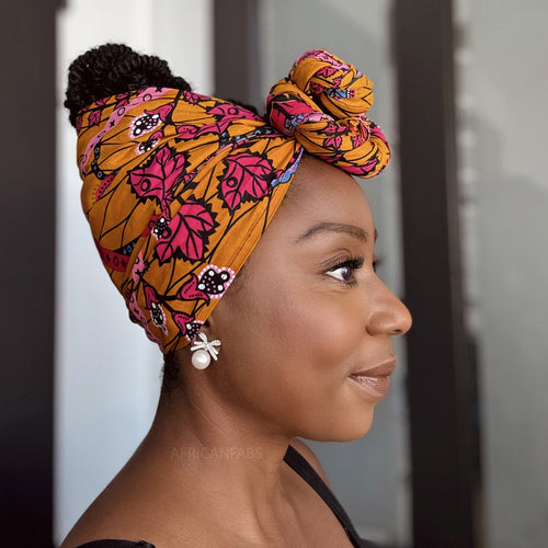 Afrikaanse Mosterd & Roze Botanical Flow hoofddoek - headwrap