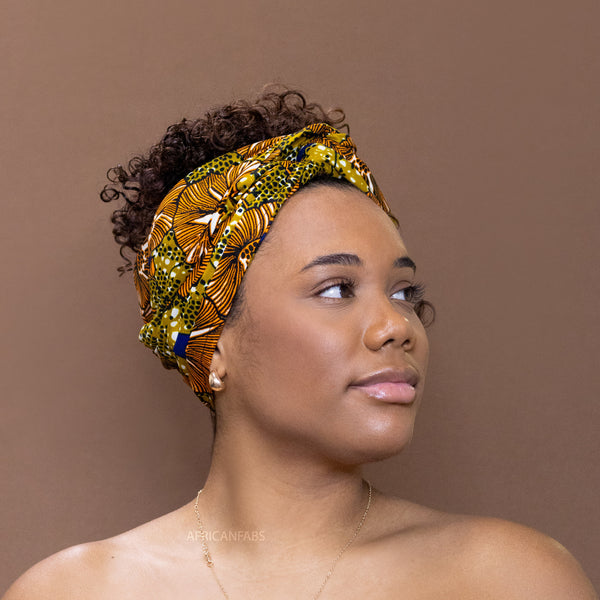 Foulard africain / Turban wax - Moutarde 