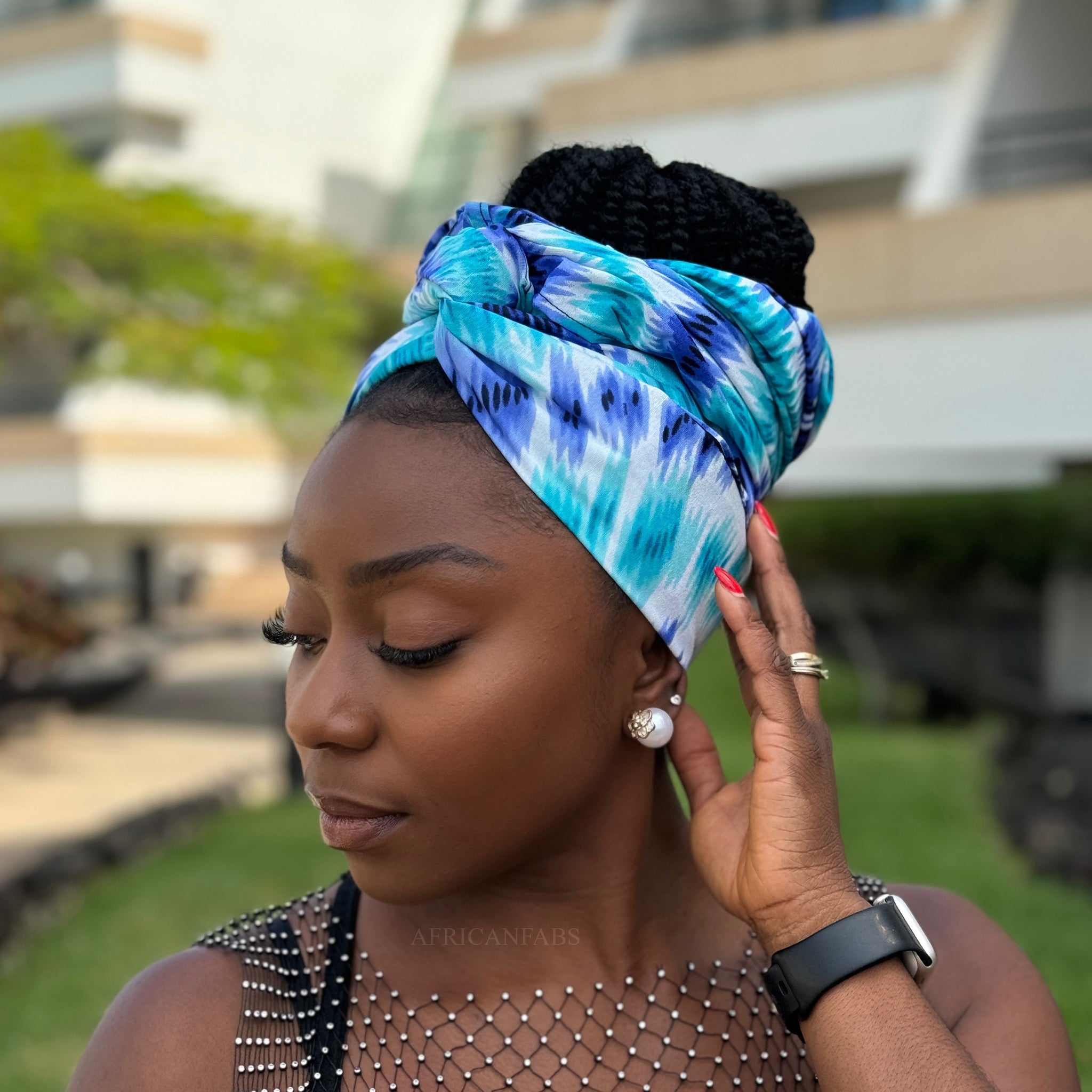 Afrikaanse Blauwe Tie Dye hoofddoek - headwrap