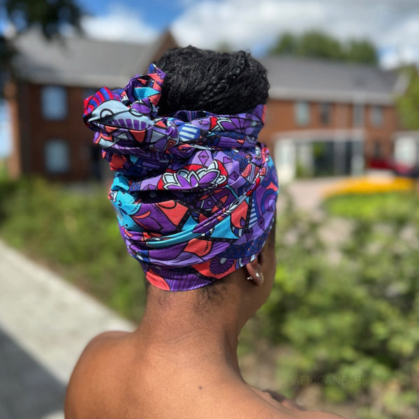 Afrikaanse Paars & Lichtblauw Mandala Patchwork hoofddoek - headwrap