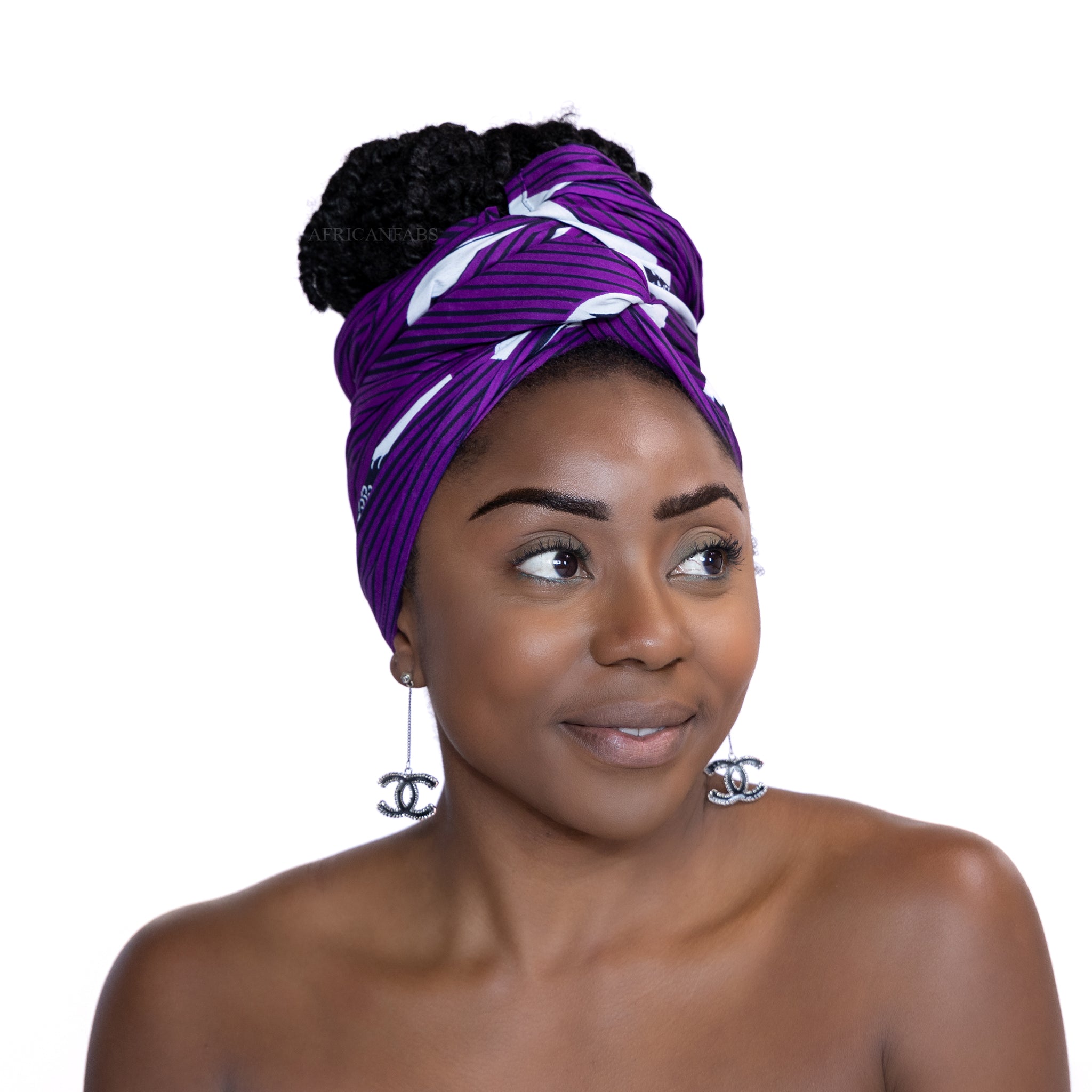 Afrikaanse hoofddoek / Vlisco headwrap - Paars / Witte speedbird