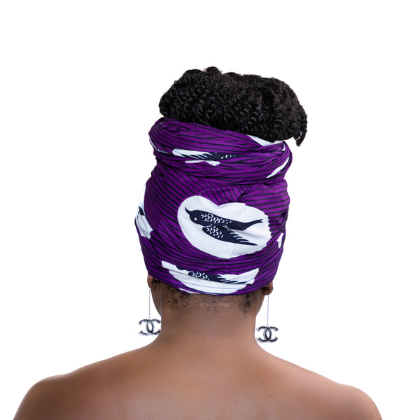 Foulard africain / Turban wax - Violet / Blanc speedbird (Vlisco)