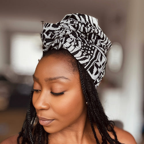 Afrikaanse Zwart & Wit Ndop Cameroon hoofddoek - headwrap