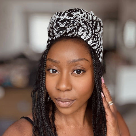 Afrikaanse Zwart & Wit Ndop Cameroon hoofddoek - headwrap