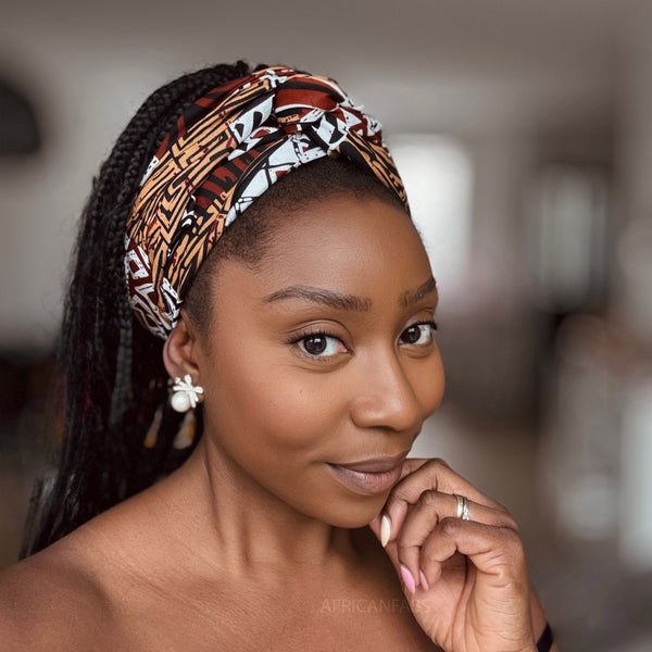 Afrikaanse Bruin Bogolan Mosaic hoofddoek - headwrap
