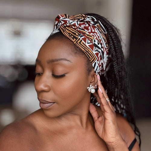 Afrikaanse Bruin Bogolan Mosaic hoofddoek - headwrap