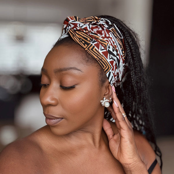 Afrikaanse Bruin Bogolan Mosaic hoofddoek - headwrap