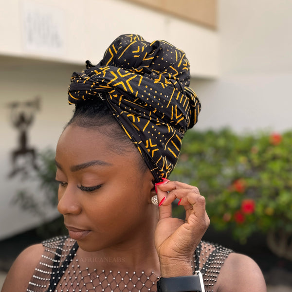 African headwrap - Black / Yellow X Bogolan