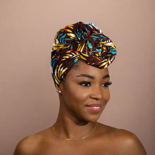 Foulard africain / Turban wax - Multicolore Feathers