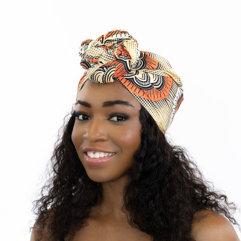 Afrikaanse hoofddoek / headwrap - Zalm Flower