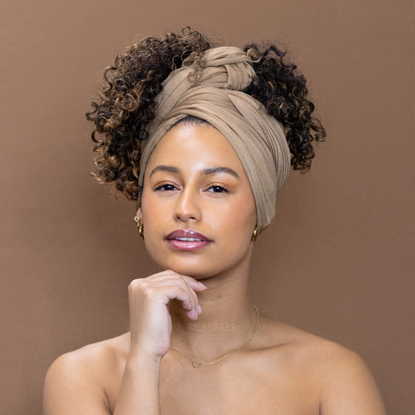 Tan Headwrap - Stretchy Jersey Fabric Turban