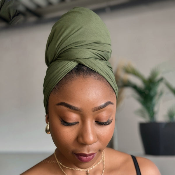 Legergroen hoofddoek - Headwrap van stretchy Jersey stof