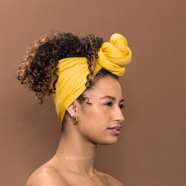 Foulard Jaune ocre - Turban en Jersey extensible