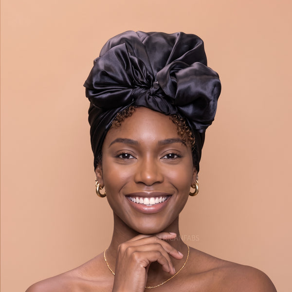 Foulard Carré en Satin Noir / Bandana / Foulard de Tête - 90 x 90 cm