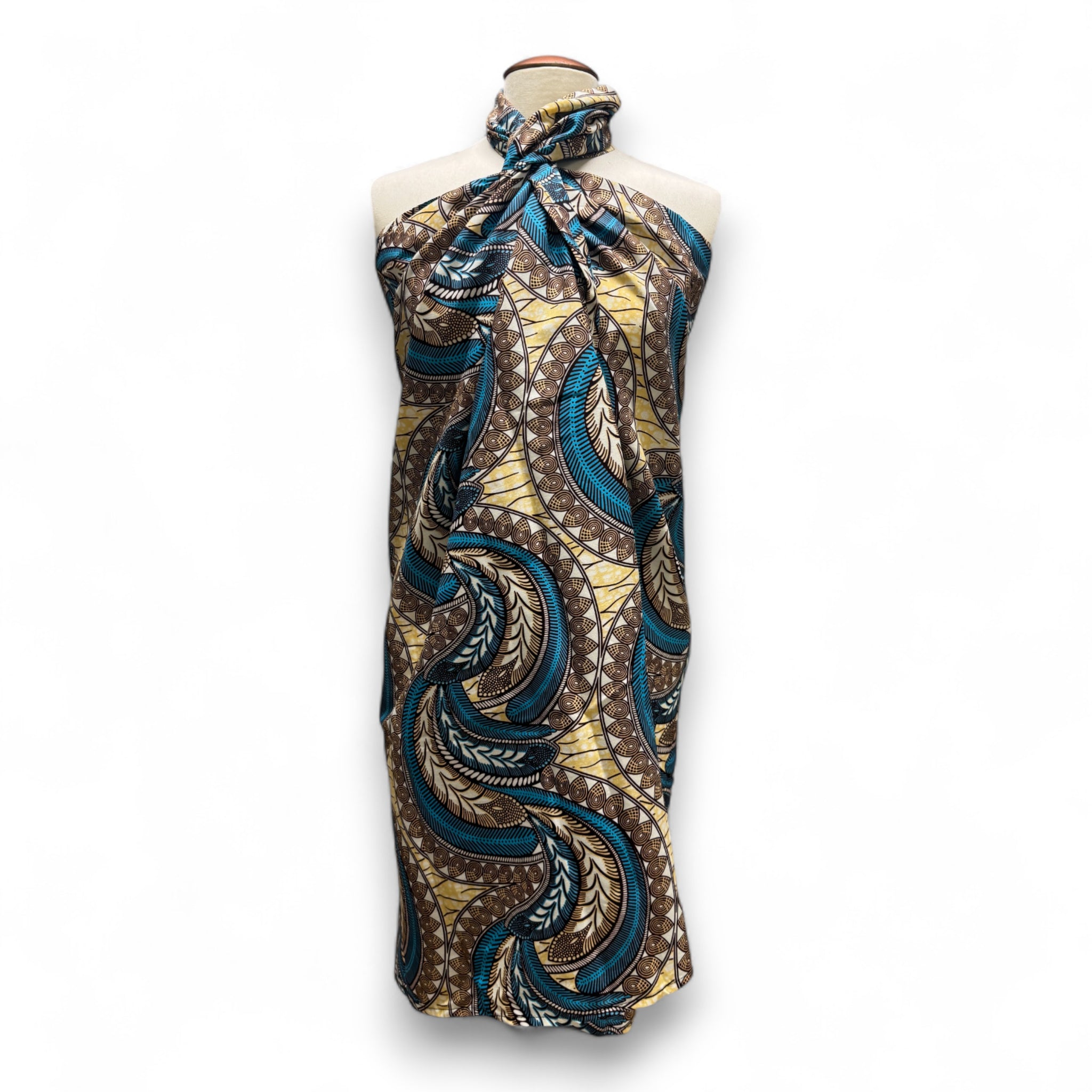 Sarong / pareo - Cotton Beachwear wrap skirt / baby carrier wrap - Beige Blue Feather