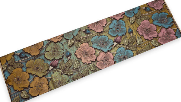 Afrikaanse stof - Blauw Goud Vintage Garden Bloom - Special effect Brillant Platinum Edition