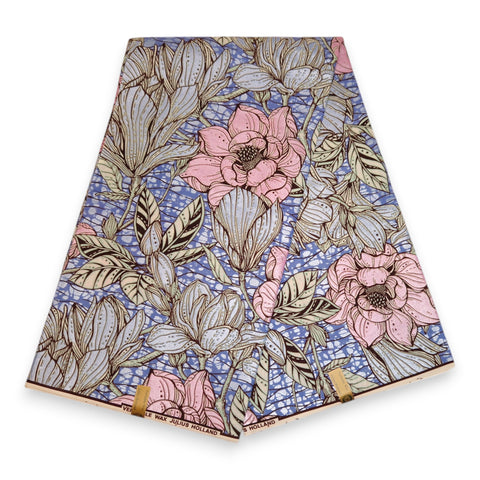 Tissu africain / tissu wax - Rose Flowers - Effet spécial Brillant Platinum Edition
