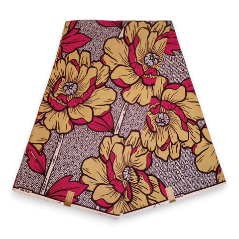 Tissu africain / tissu wax - Jaune & Rose Bold Flowers