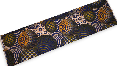 Tissu wax africain - Bleu Orange Cosmic Orb Pattern - 100% coton