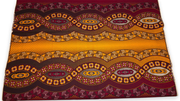 Afrikaanse wax print stof - Rood Geel Royal Wave Ornament - 100% katoen