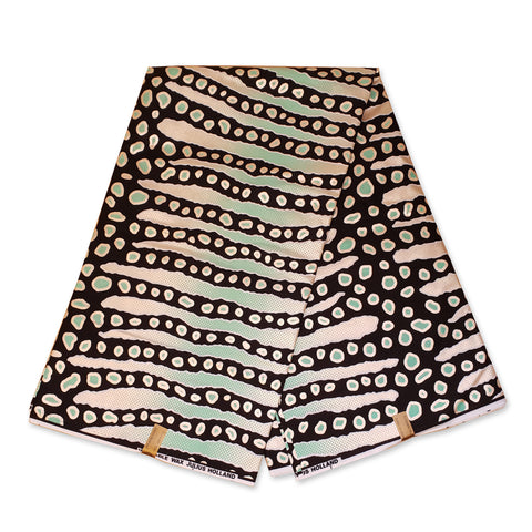 Afrikaanse stof - Zwart Turquoise Mud cloth / Bogolan stripes - Metallic - 100% katoen