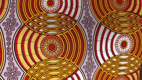Afrikaanse stof - Rood Goud Retro Circles - Special effect Brillant Platinum Edition