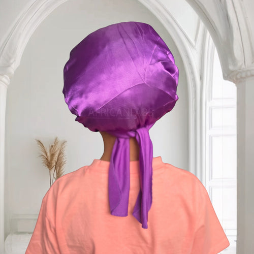 Paarse Satijnen slaapmuts met bandjes (kinderen / kindermaat 3-7 jaar) (Kinder Haar Bonnet)