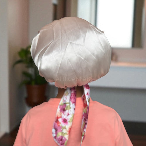 Bloem Satijnen slaapmuts met bandjes (kinderen / kindermaat 3-7 jaar) (Kinder Haar Bonnet)
