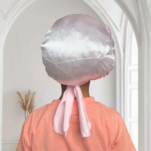 Roze Satijnen slaapmuts met bandjes (kinderen / kindermaat 3-7 jaar) (Kinder Haar Bonnet)